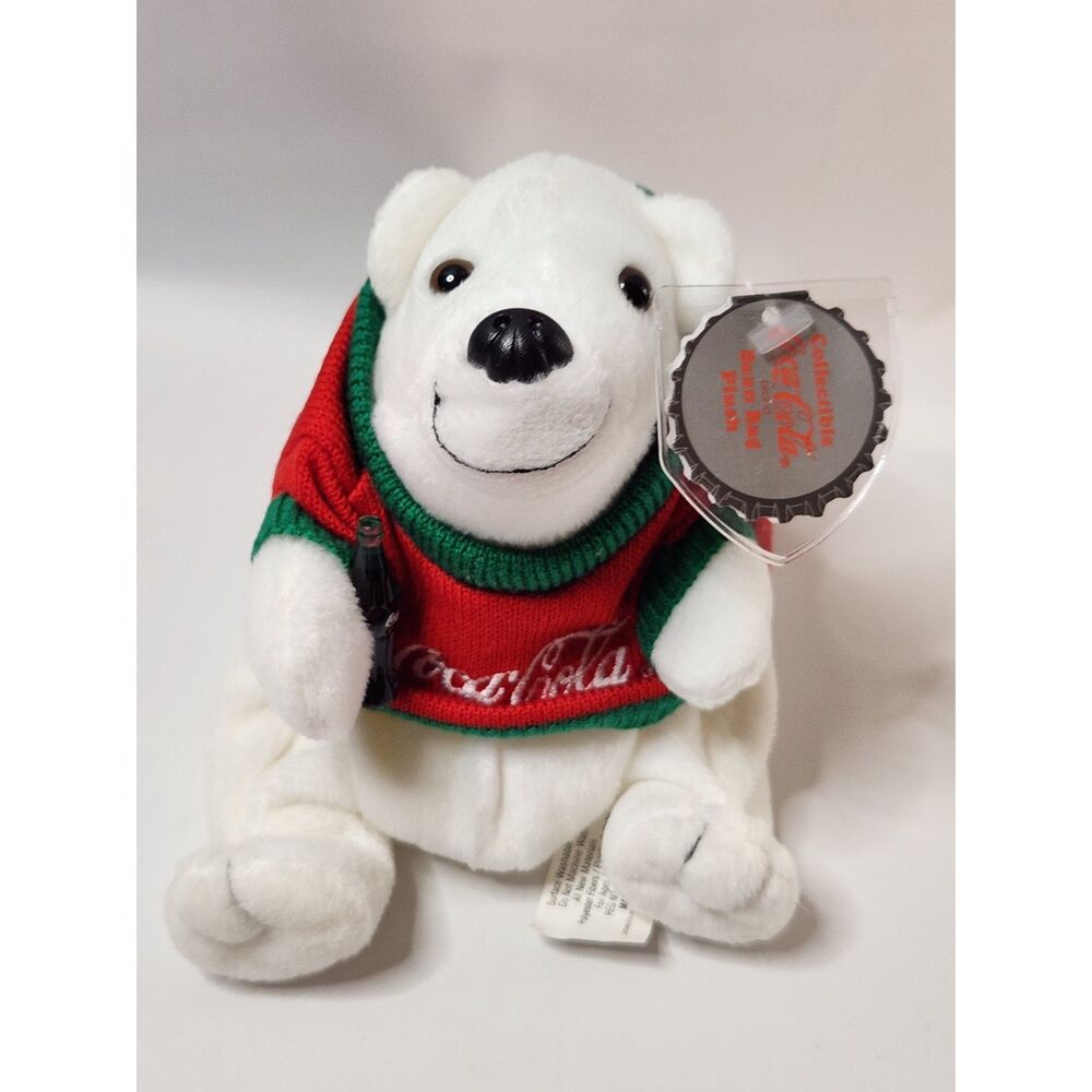 1997 Coca‑Cola Polar Bear Plush – Holiday Sweater – Vintage Collectible